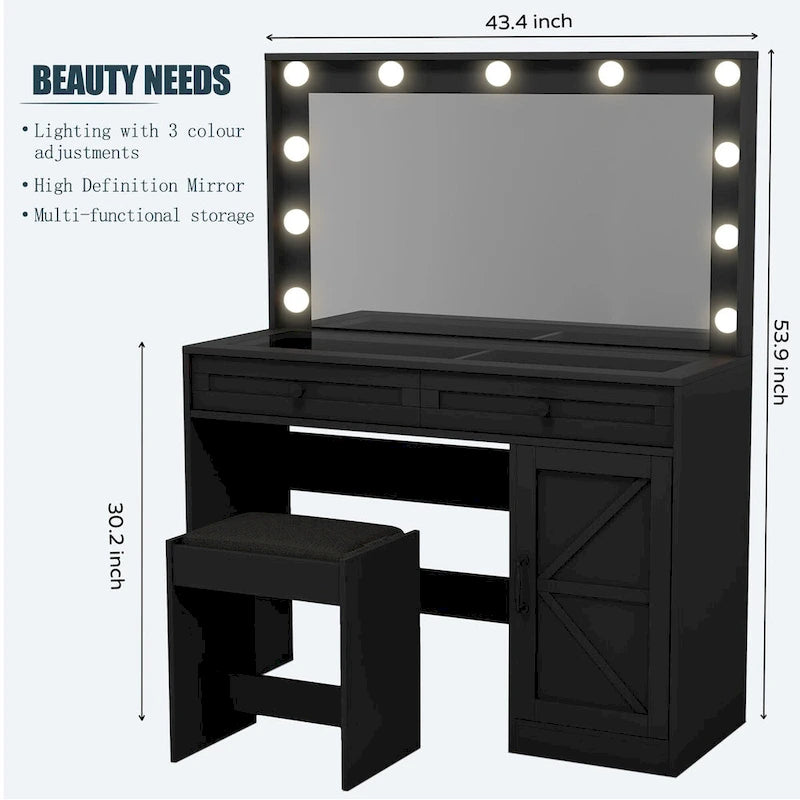 Farmhouse Makeup Vanity Table with Lights