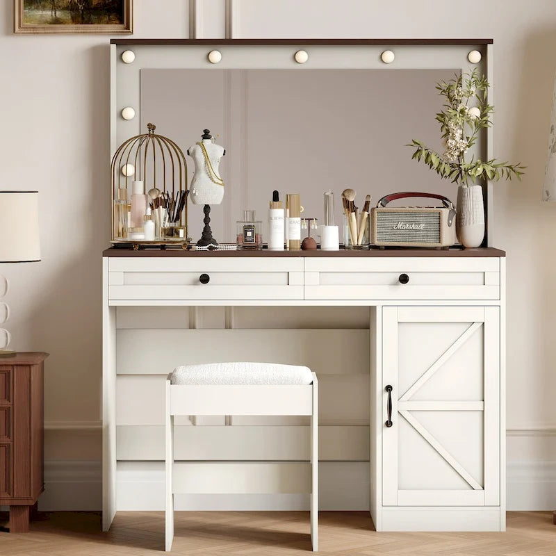 Farmhouse Makeup Vanity Table with Lights