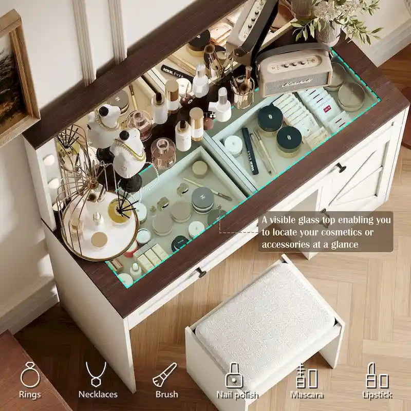 Farmhouse Makeup Vanity Table with Lights