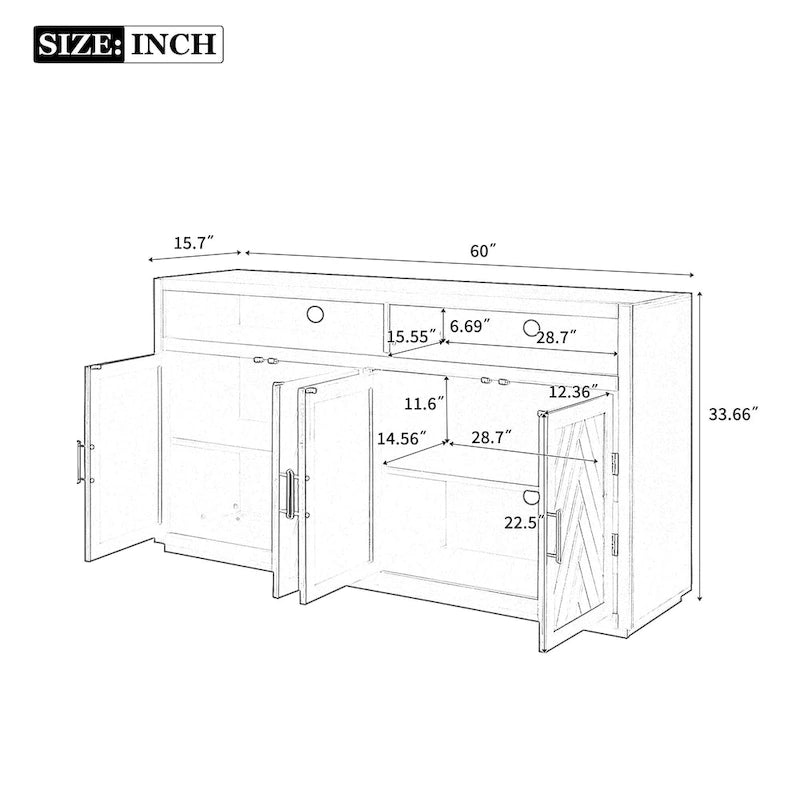 4-door Classic Sideboard with Open Storage and Adjustable Shelves