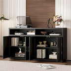 4-door Classic Sideboard with Open Storage and Adjustable Shelves
