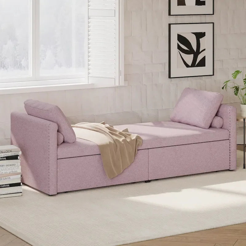 Modern Upholstered Chaise Lounger Daybed Small Single Daybed with 2 Drawers, No Mattress Needed