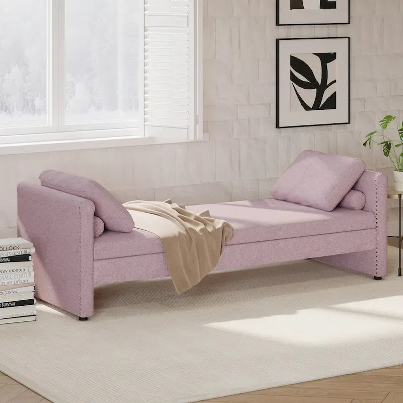 Modern Upholstered Chaise Lounger Daybed Small Single Daybed with 2 Drawers, No Mattress Needed